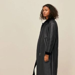 Hugo Boss lamb skin Leather & Fur Long Coat